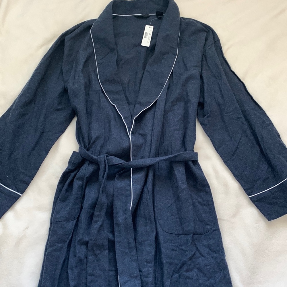 🆕 new J Crew small medium S-M navy robe with pockets pajama cover up